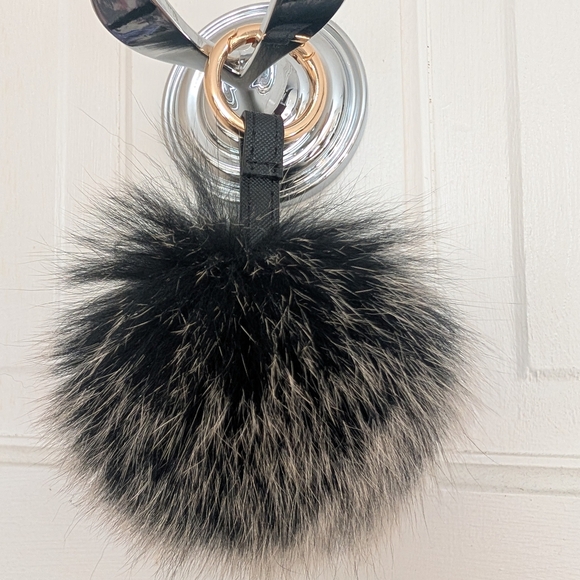 Accessories - Black and Gray Genuine Fox Fur Pom Pom Bag Charm Keychain